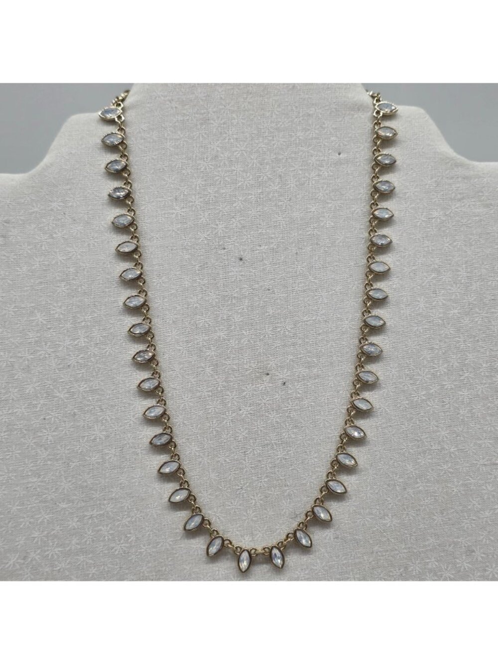 Loft Gold Tone Iridescent Festoon Beaded Necklace With Clear Teardrop Stones - Picture 2 of 9